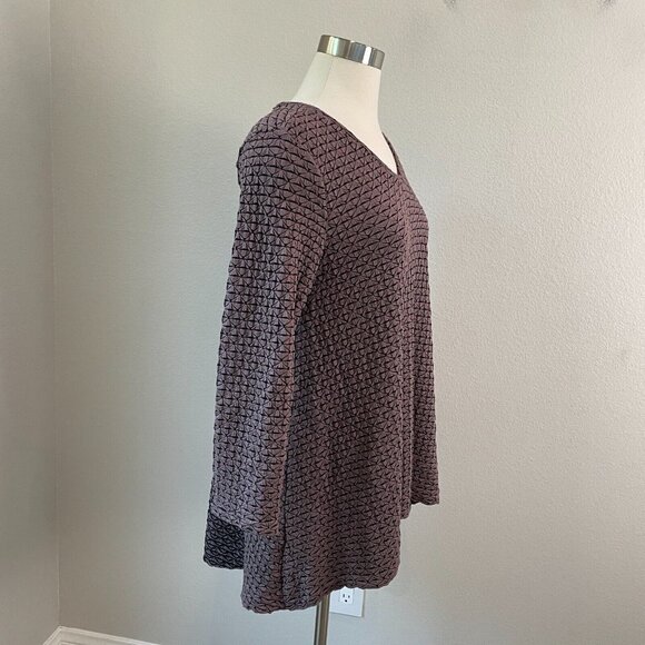 Habitat Womens Small Brown Textured Tunic Top Long Sleeve V Neck Shirt Stretch - Picture 3 of 15